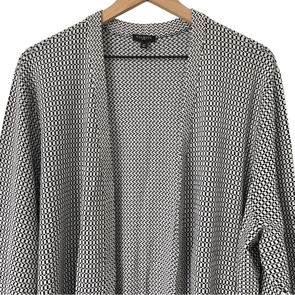 Talbots 3X Houndstooth Knit Cardigan Open Front Pockets Cozy Casual Minimalist - Picture 2 of 14